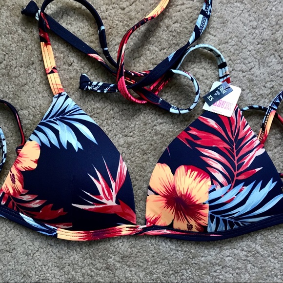 NWT PINK tropical floral bikini top size XS - Picture 2 of 5